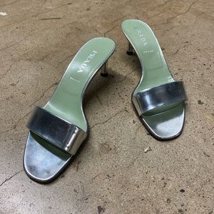 Prada silver slide sandals